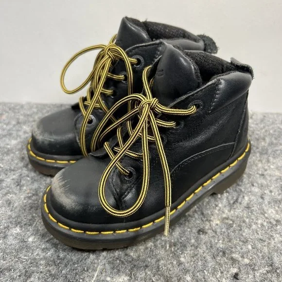 Dr. Marten Black Leather High-top Boots, Kids Size 12 - Picture 2 of 9